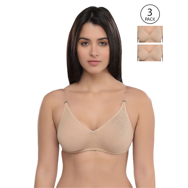 Inner Sense Organic Cotton Antimicrobial Backless Non-Padded Seamless Bras (Pack Of 3)-Nude (36C)
