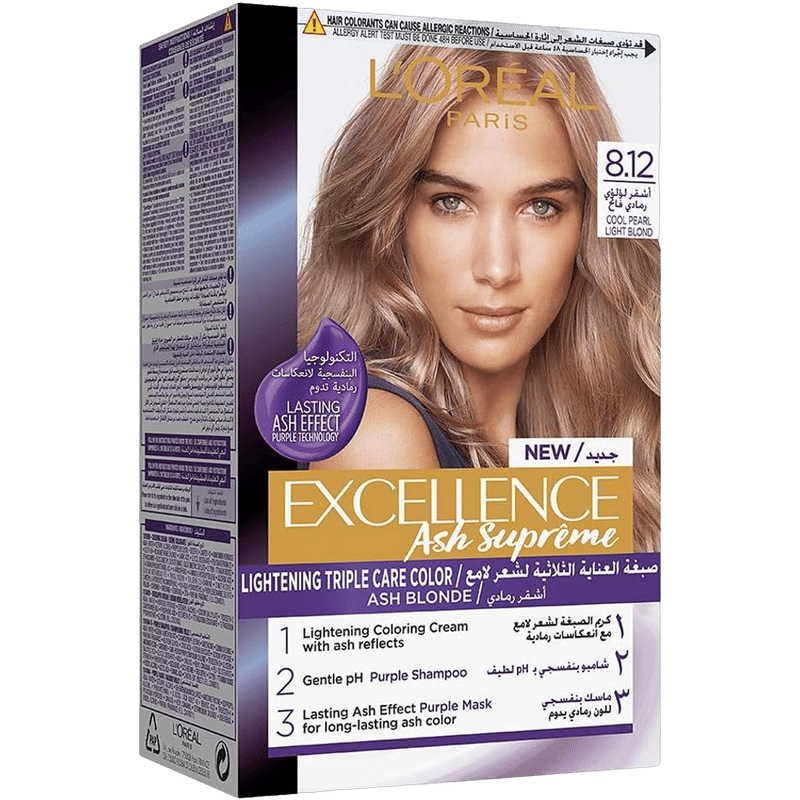 L'Oreal Paris Excellence Ash Supreme Anti-Brass Permanent Hair Color-8.12 Cool Pearl Light Blonde