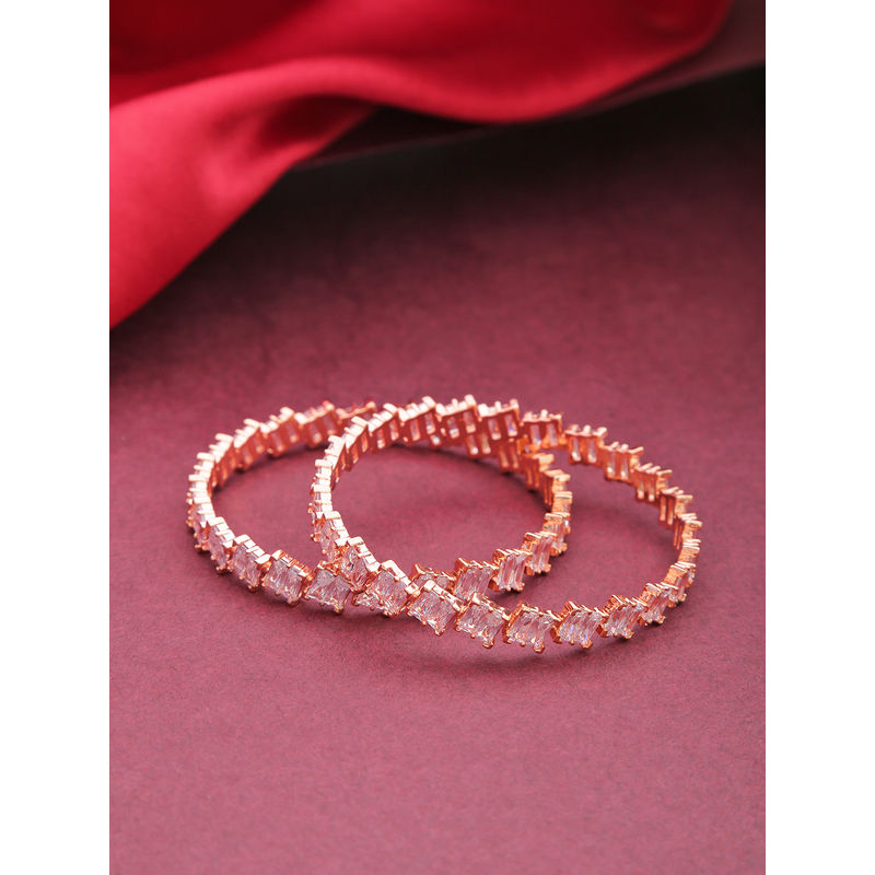 Priyaasi Set Of 2 Rose Gold-Plated Ad Studded Handcrafted Bangles - 2.4