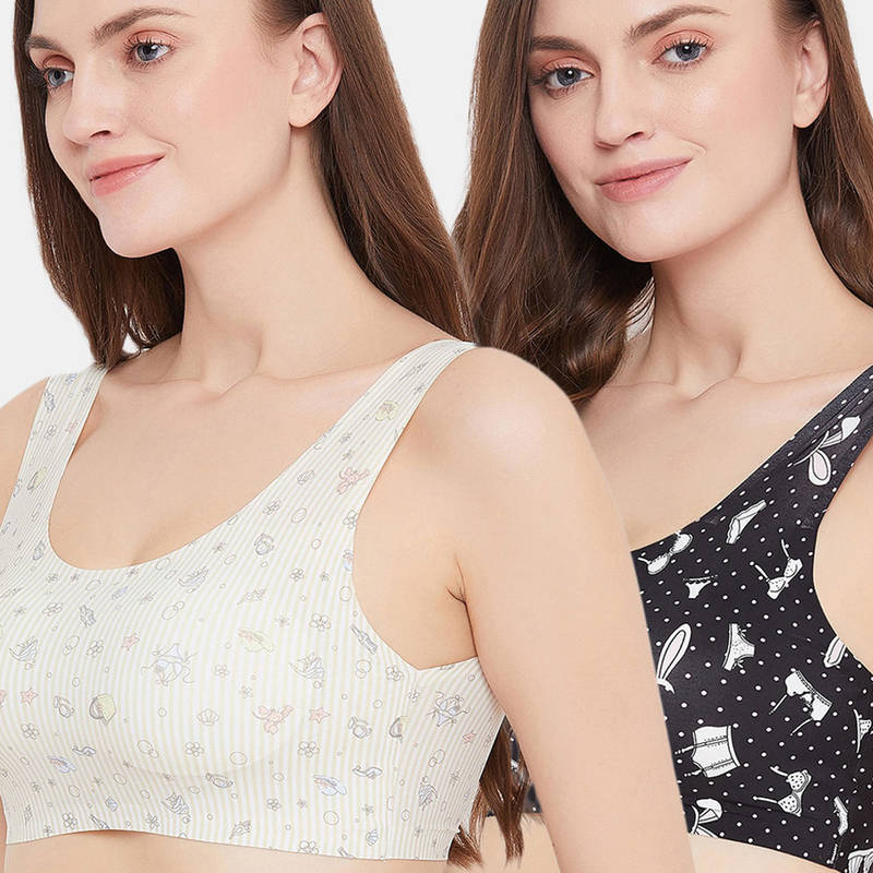 Secrets By ZeroKaata Medium Impact Slip On Padded Sport Bra- Assorted (Pack of 2) (S)