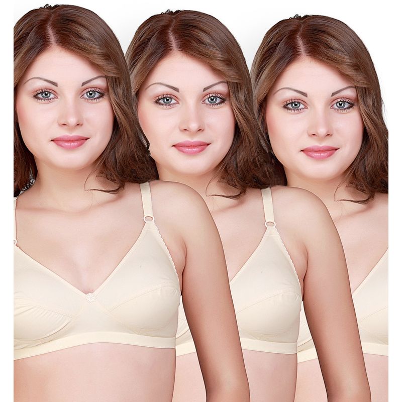 Floret Pack Of 3 Solid Full - Coverage Cotton Bras - Skin (40B)