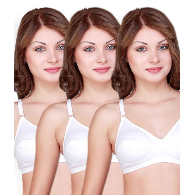 Floret Pack Of 3 Solid Full - Coverage Cotton Bras - White (36B)