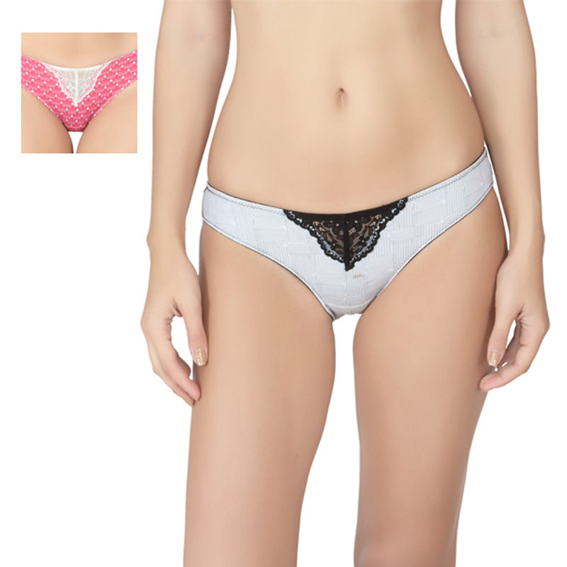 SOIE Women's Lace Bikini Panty Pack of 2 - Multi-Color (L)