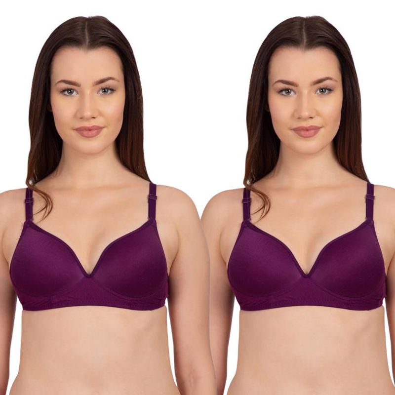 Komli Thick Padded Full Coverage Wirefree Bra Pack Of 2 - Purple (36B)