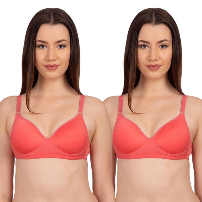 Komli Light Padded Full Coverage Wirefree Bra Pack Of 2 - Coral (30B)