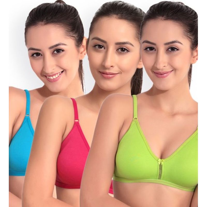 Buy Floret Pack Of 3 Solid T Shirt Bra - Multi-Color Online