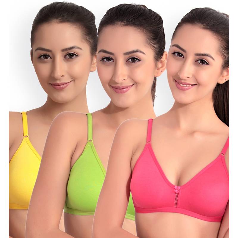 Floret Pack Of 3 Solid T Shirt Bra - Multi-Color (34B)