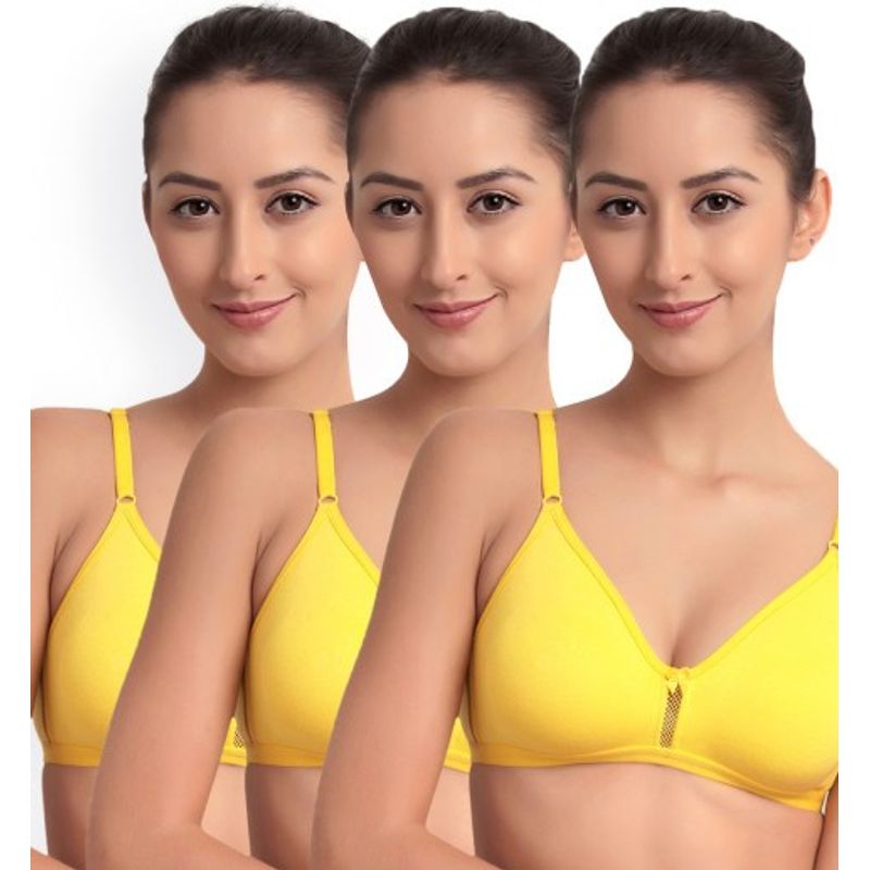 Floret Pack Of 3 Solid T Shirt Bra - Yellow (30B)