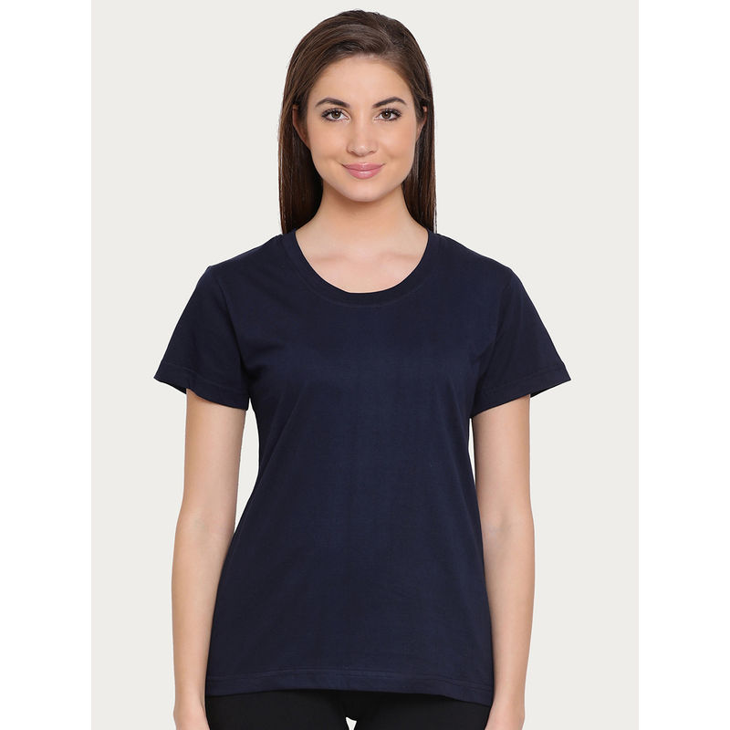 Clovia Cotton Rich Sleep T-Shirt - Blue (L)