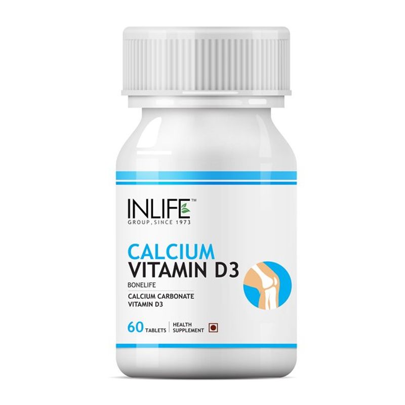 INLIFE Calcium Vitamin D3- 60 Tablets Calcium Carbonate ...