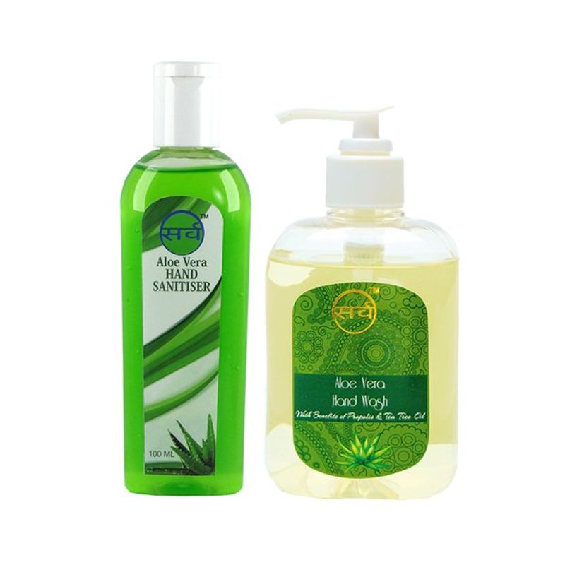 Sarv Aloe Vera Herbal Hand Wash 250ml + Herbal Sanitizer 100ml Combo Pack