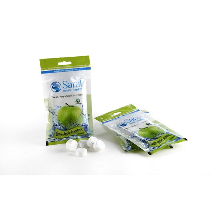 SARAL Green Apple Fragrance Magic Tablet Napkin Ziplock Pack