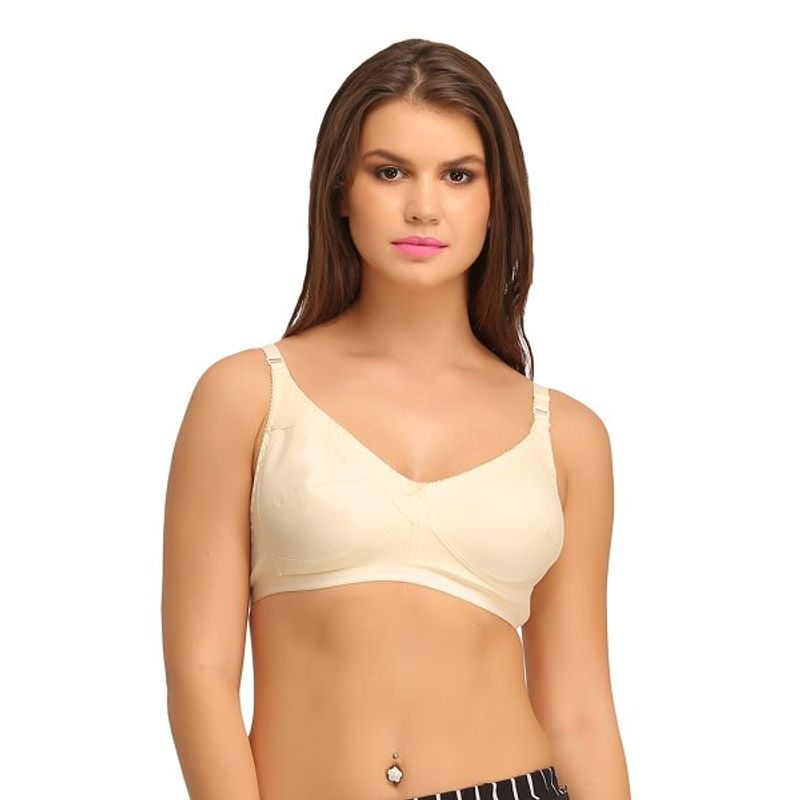 Clovia Cotton Rich Solid Non-Padded Full Cup Wire Free Everyday Bra - Skin (32B)