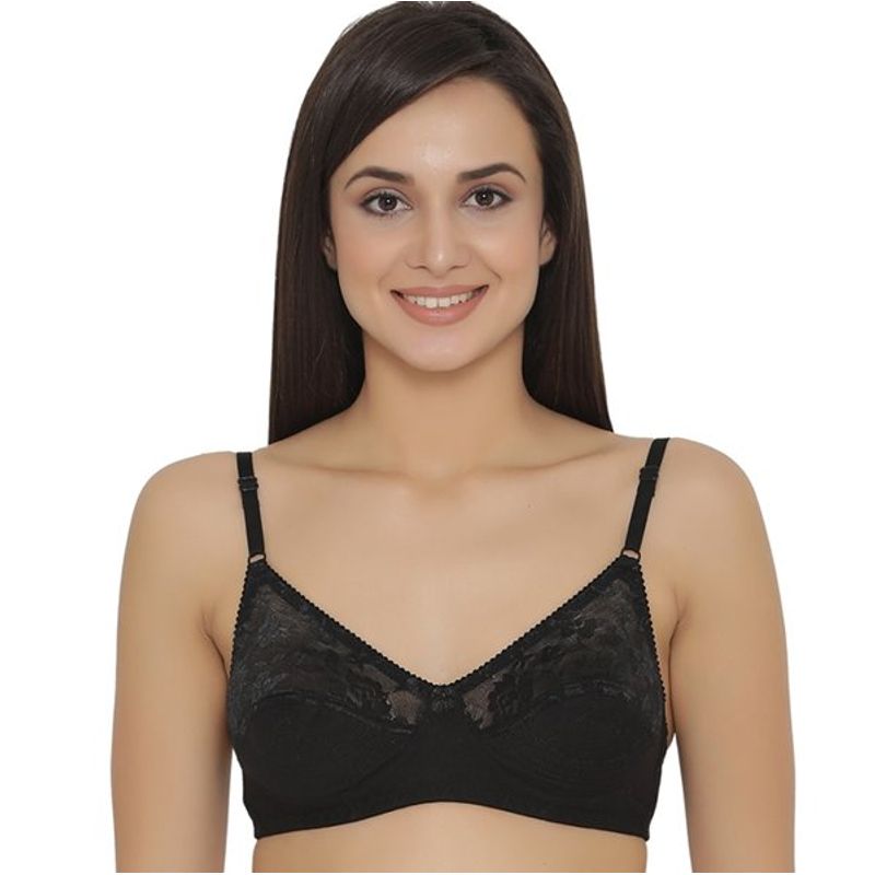 Clovia Cotton Rich Solid Non-Padded Full Cup Wire Free Everyday Bra - Black (32C)
