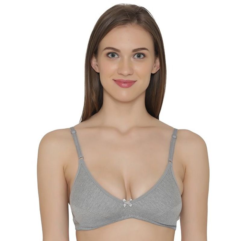 Clovia Cotton Rich Solid Non-Padded Demi Cup Wire Free Everyday Bra - Light Grey (32B)