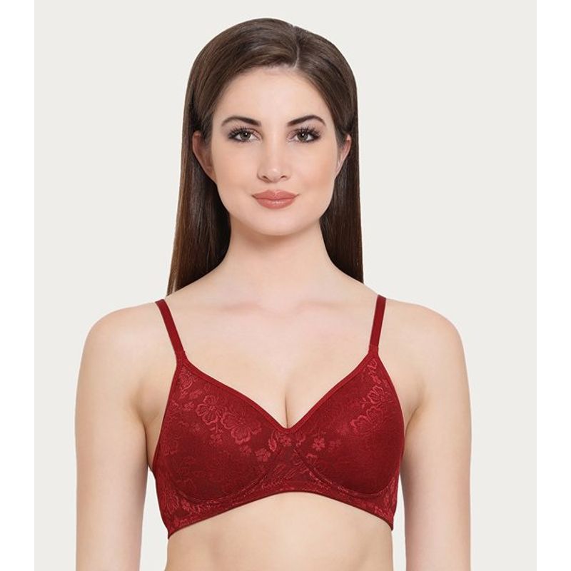 Clovia Lace Solid Padded Full Cup Wire Free Everyday Bra - Maroon (40B)