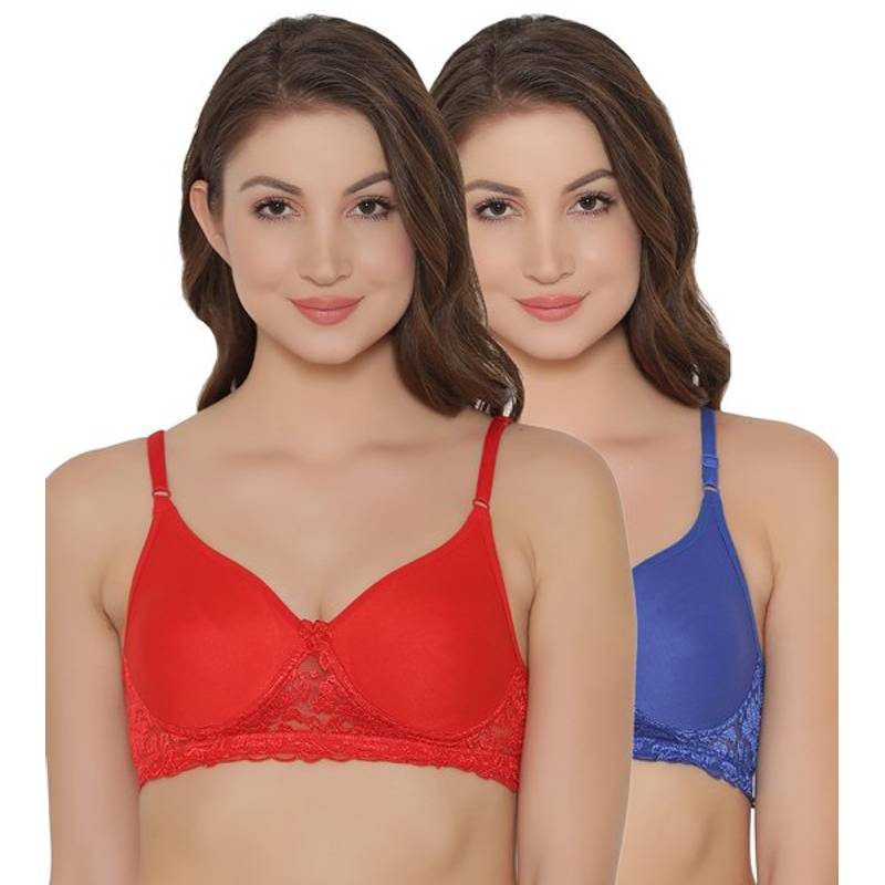 Clovia Pack of 2 Cotton Rich Non-Wired Spacer Cup T-Shirt Bra - Multi-Color (32C)