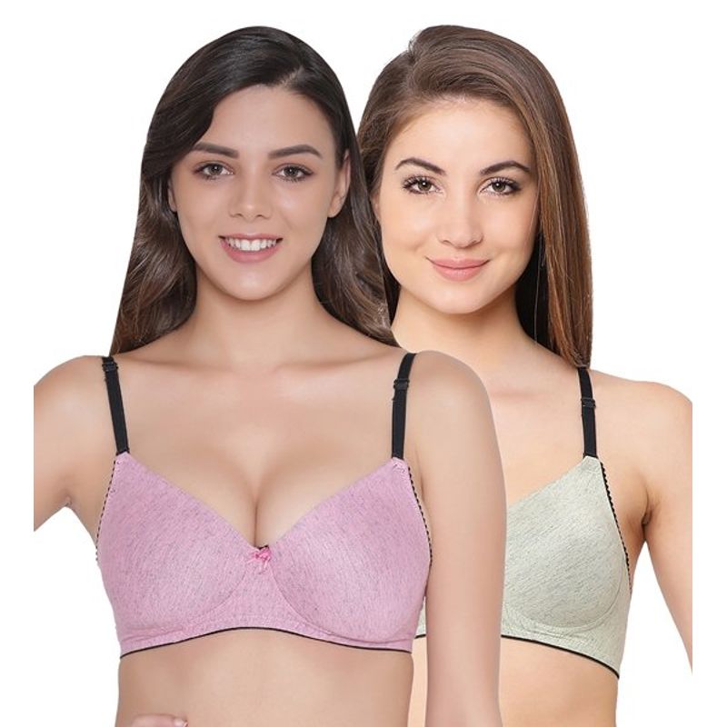 Clovia Pack of 2 Cotton Padded Non-Wired Multiway Push-Up T-Shirt Bra - Multi-Color (38B)
