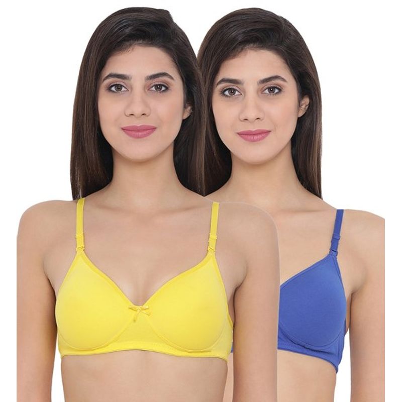 Clovia Pack of 2 Cotton Rich Padded Non-Wired Multiway T-Shirt Push-Up Bra - Multi-Color (36C)