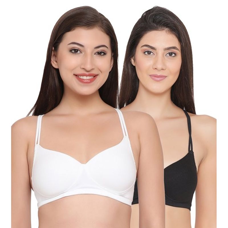 Clovia Pack of 2 Cotton Padded Non-Wired Racerback T-Shirt Bra - Multi-Color (32B)