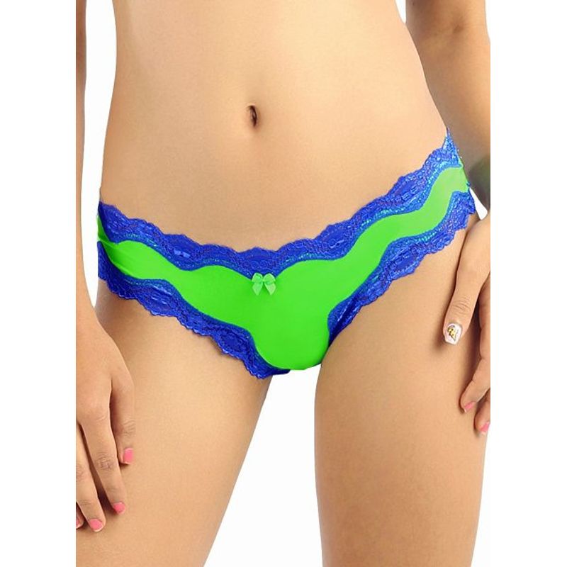 Candyskin Thong With Lace Trim (Green-Blue) - Small