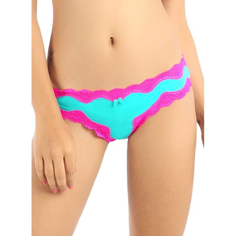 Candyskin Thong With Lace Trim (Teal-Pink) - Extra Large
