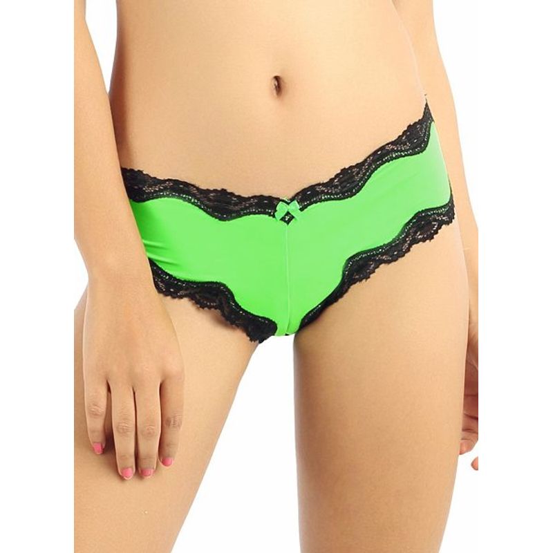 Candyskin Cheeky Panty With Lace Trim (Green-Black) - Small