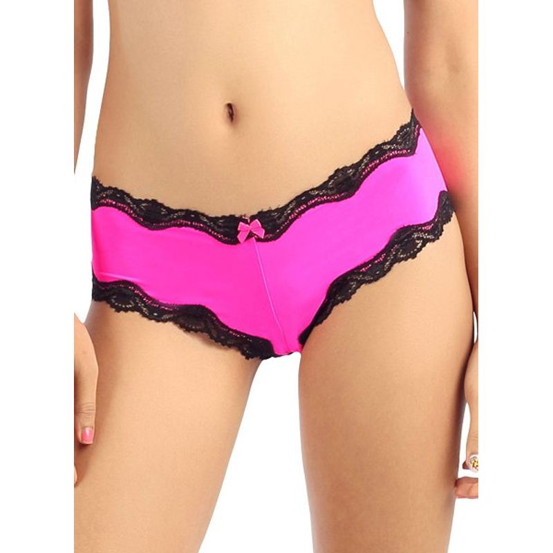 Candyskin Cheeky Panty With Lace Trim (Pink-Black) - Small