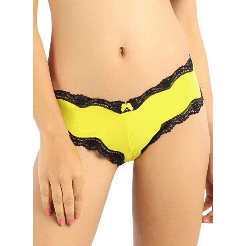Candyskin Cheeky Panty With Lace Trim (Yellow-Black) - Large