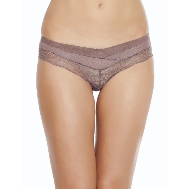 SOIE Draped Effect Brief with Laced Panel - Brown (M)