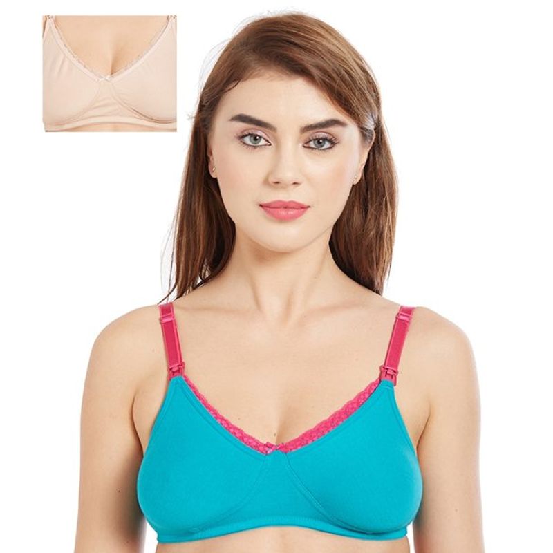 Buy Inner Sense Organic Cotton Antimicrobial Laced Nursing Bra Pack of 2 -  Multi-Color Online