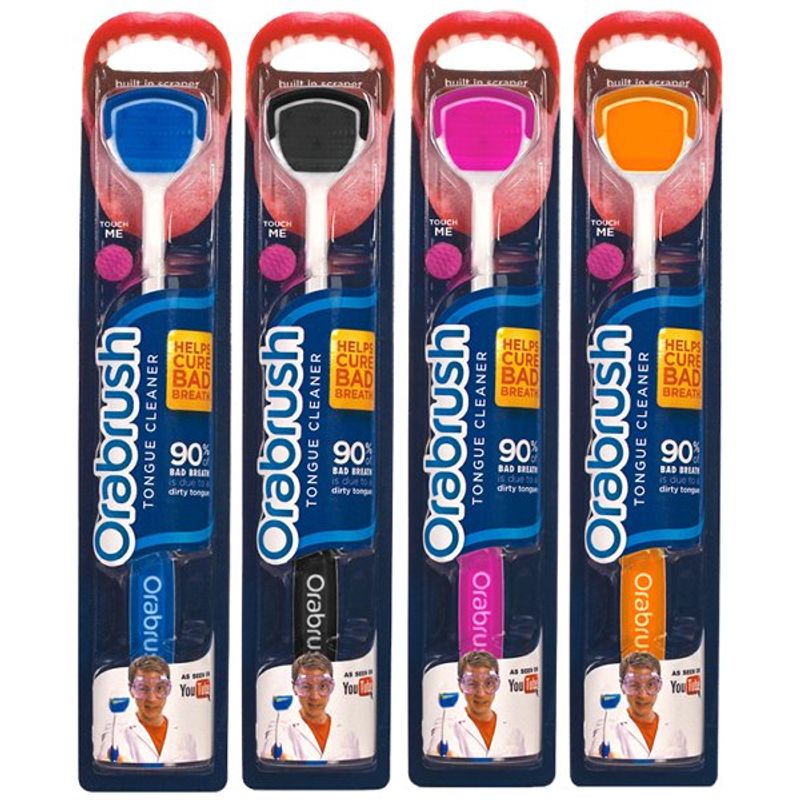 Orabrush Tongue Cleaner Family Pack - (Blue, Black, Pink and Orange)