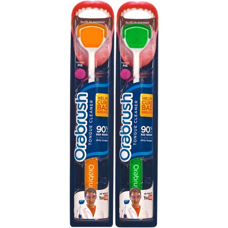 Orabrush Tongue Cleaner Couple Pack - (Orange and Green)