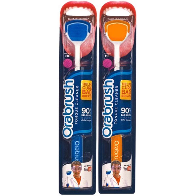 Orabrush Tongue Cleaner Couple Pack - (Blue and Orange)