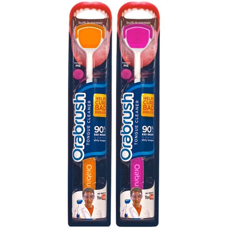 Orabrush Tongue Cleaner Couple Pack - (Orange and Pink)