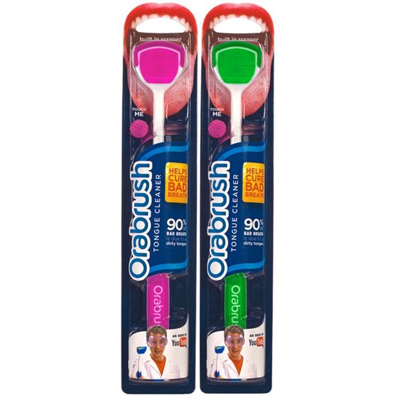 Orabrush Tongue Cleaner Couple Pack - (Pink and Green)