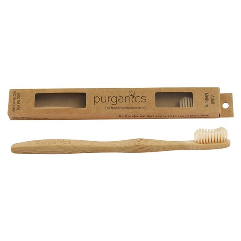 Purganics Bamboo Medium Toothbrush For Adults - Natural