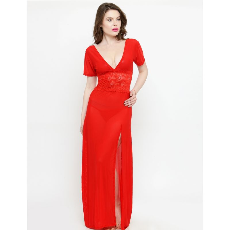 Ginni Kapoor Sex Videos - N-Gal V-Neck Red Lace Gown Night Dress with G-String (S): Buy N-Gal V-Neck  Red Lace Gown Night Dress with G-String (S) Online at Best Price in India |  Nykaa