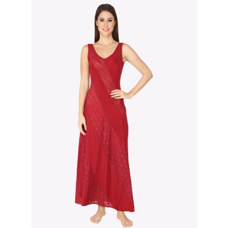 SOIE Women's Red Long Nightwear Gown (XXL)