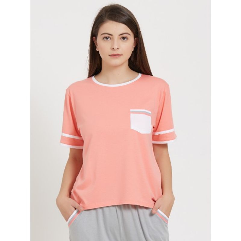 SOIE Soft Stretch Knit Top With Patch Pocket Detailing - Pink (L)