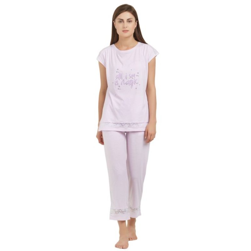 SOIE Printed Top & Pyjama Combo - Purple (XL)