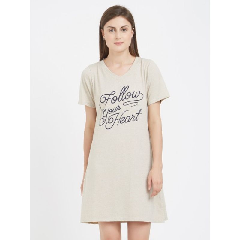 SOIE Womens Follow Your Heart Print Knee Length Nightdress - Grey (L)(L)