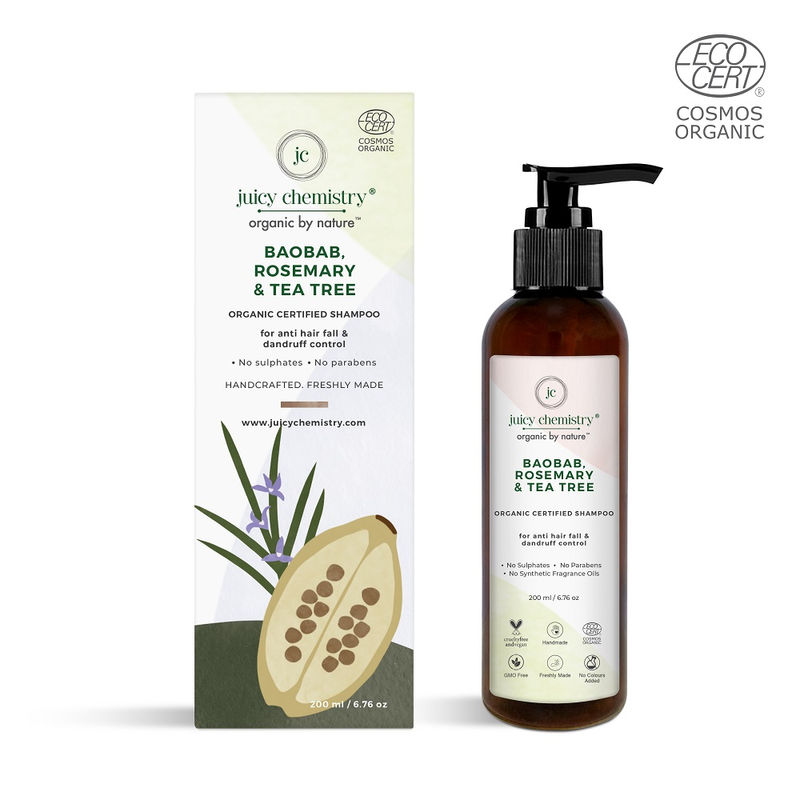 Juicy Chemistry Baobab,Rosemary & Tea Tree Organic Certified Shampoo For Anti Hair Fall & Dandruf Control