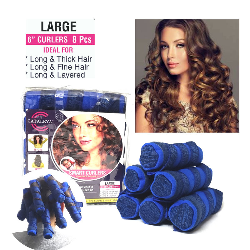 Cataleya Smart Curlers Large 6 Inches for Long Hair - Royal Blue (Pack of 8)