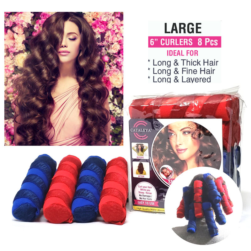 Cataleya Smart Curlers Large 6 Inches for Long Hair - Multicolor (Pack of 8)