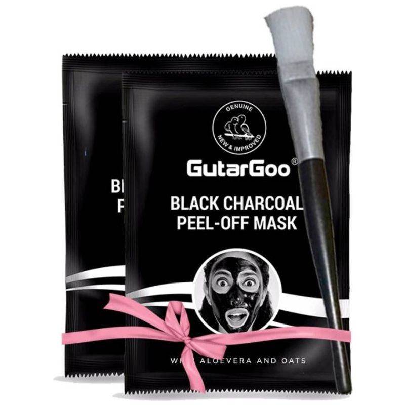 GutarGoo Black Activated Charcoal Peel Off Mask Pack Of 10 With Free Brush (Off Rs.1000)