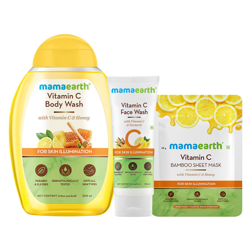 Mamaearth Vitamin C Face Wash With Bamboo Sheet Mask & Body Wash Buy