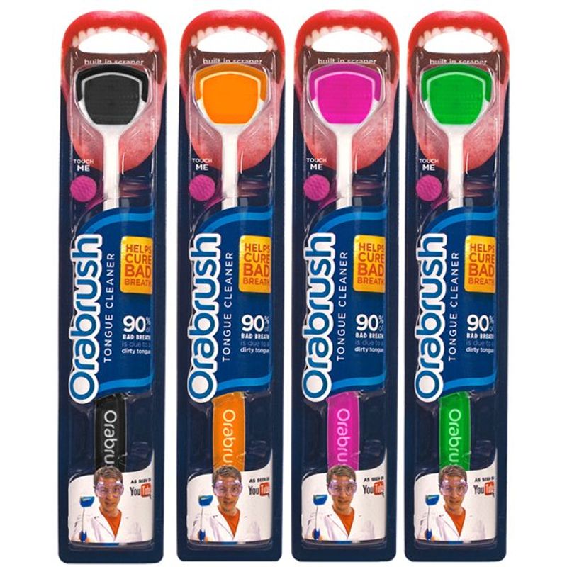 Orabrush Tongue Cleaner Family Pack - (Black, Orange, Pink and Green)