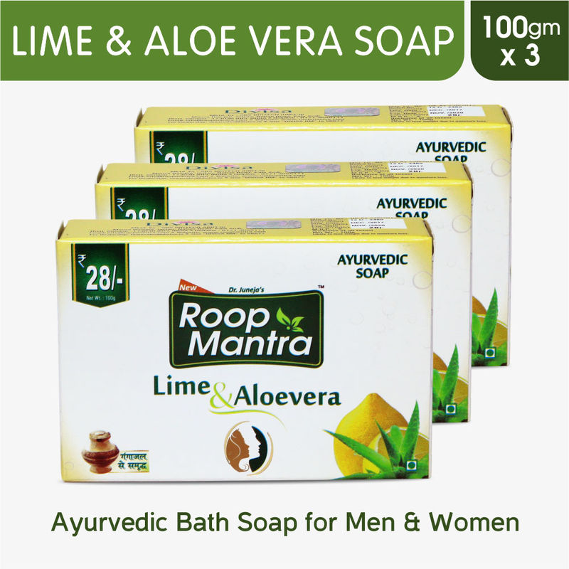 Roop Mantra Lime & Aloevera Soap, Pack of 3 (Ayurvedic Bath Soap for Men & Women)
