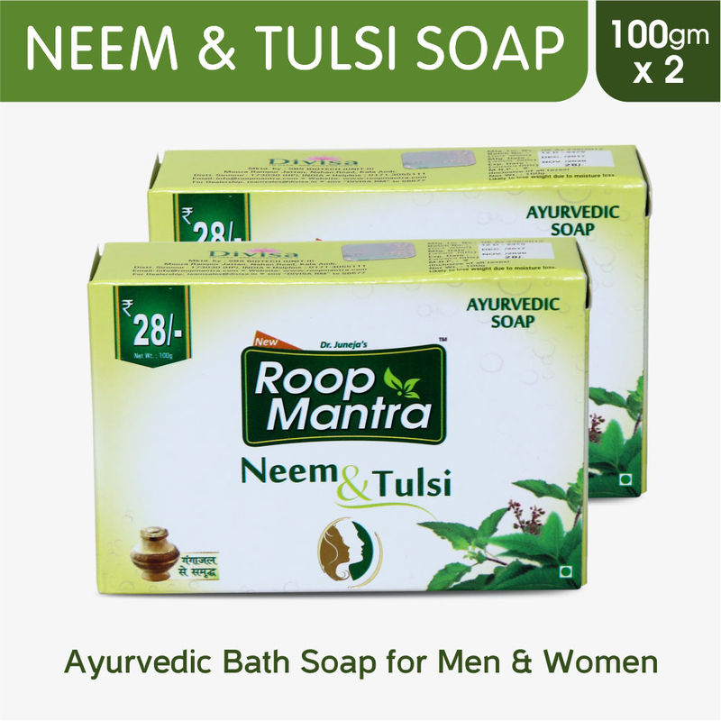 Roop Mantra Neem & Tulsi Soap, Pack of 2 (Ayurvedic Bath Soap for Men & Women)